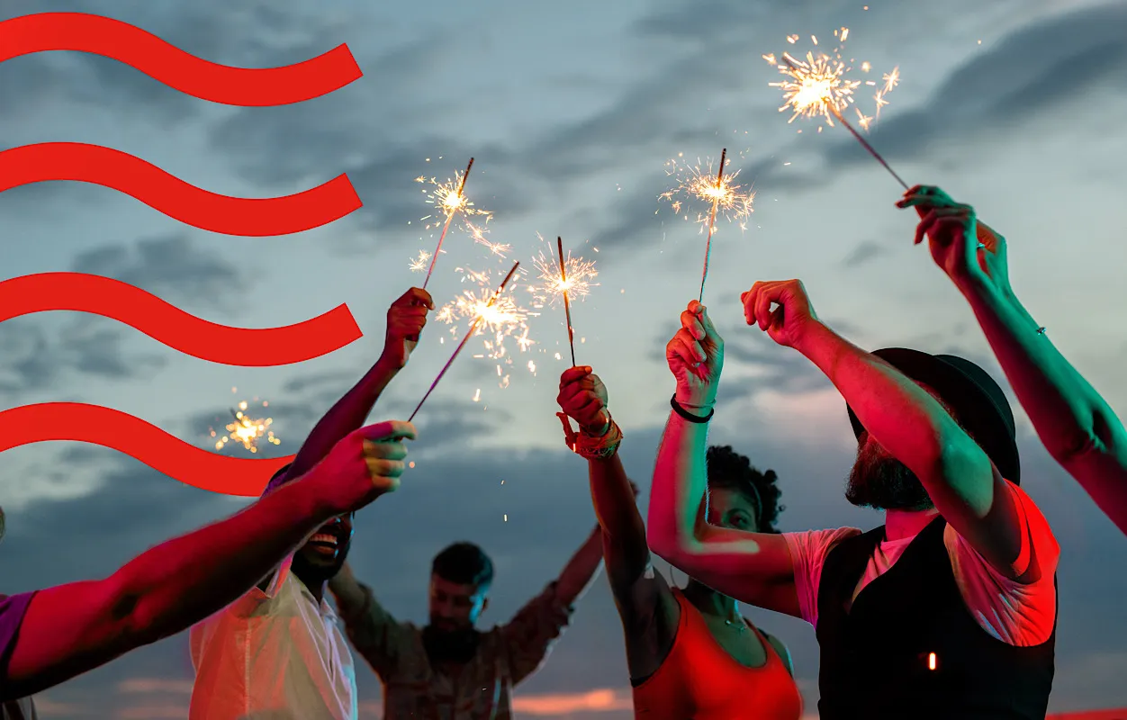 Friends celebrating with bengal fire