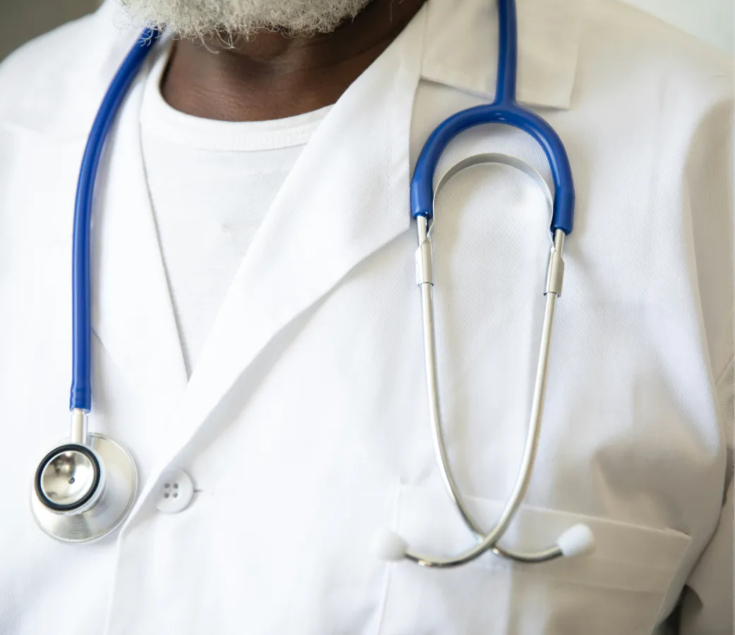 Doctor’s white coat with a stethoscope